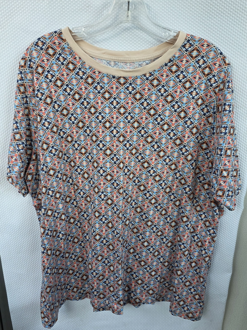 Lands' End Geometric Print Short Sleeve Top in Peach, Navy & Cream